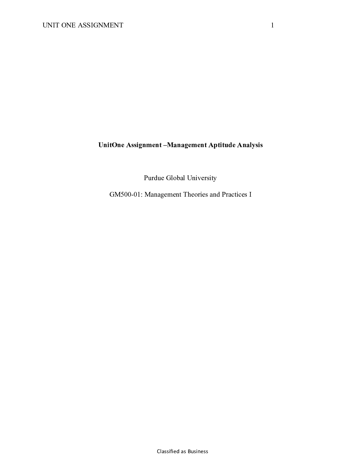 Preview image of GM500Unit1 Assignment1.docx    UnitOne Assignment â€“Management Aptitude Analysis  Purdue document